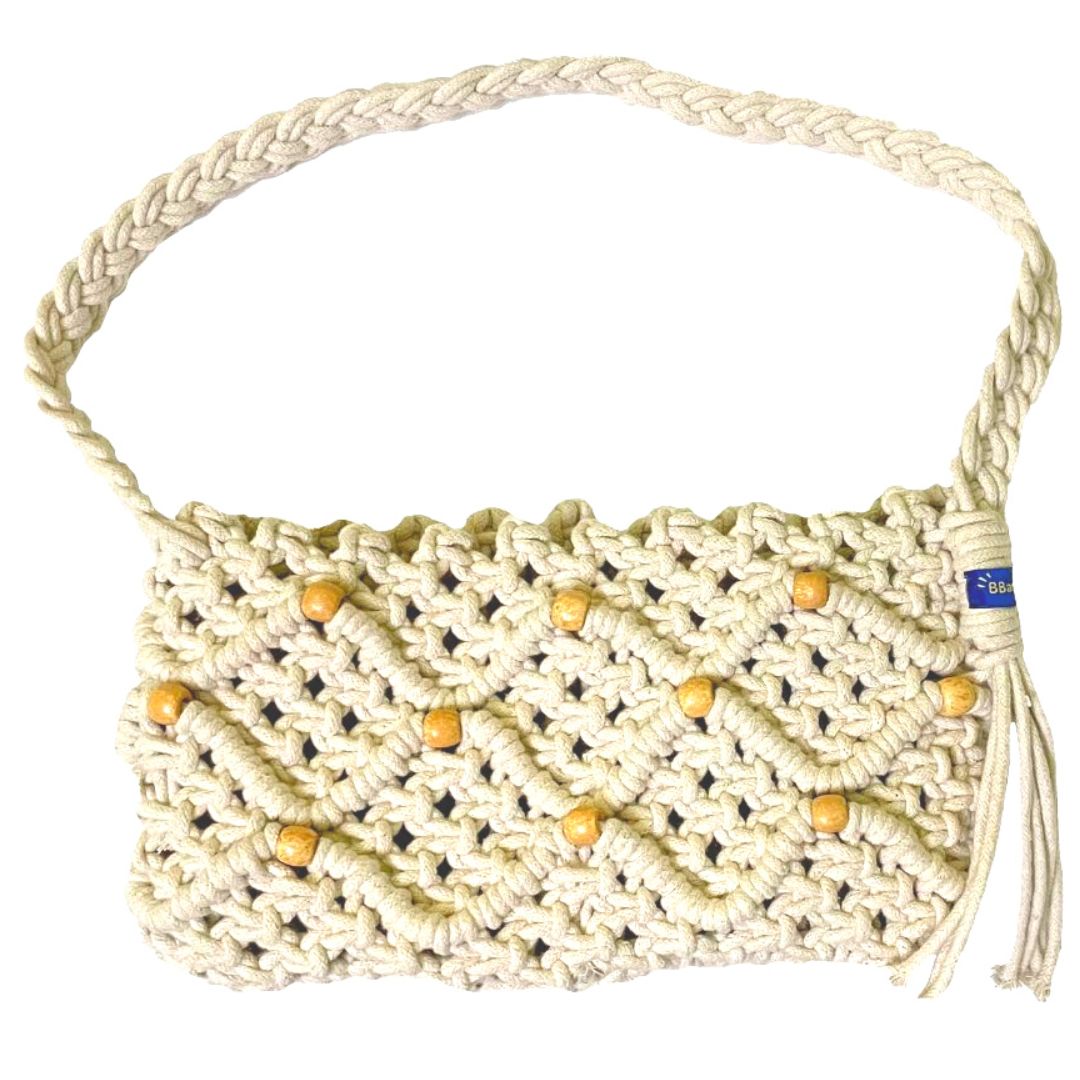 Buy Astrid Green Macrame Bag With Wooden Handle Online